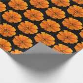 オレンジと黒のマリゴールドの花柄 ラッピングペーパー (角)