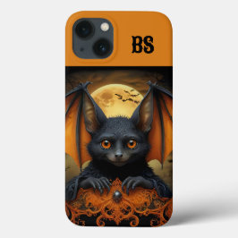 オレンジと黒の不気味なハロウィンのコウモリ iPhone 13ケース