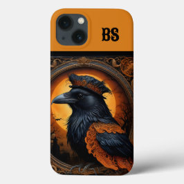 オレンジと黒の不気味なハロウィーンカラス iPhone 13ケース
