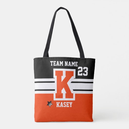 オレンジと黒の全大学スポーツレター トートバッグ (裏面)