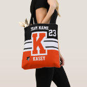 オレンジと黒の全大学スポーツレター トートバッグ (クローズアップ)