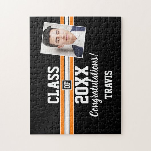 オレンジと黒の卒業写真おめでとう ジグソーパズル (縦)