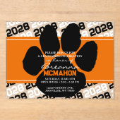 オレンジと黒の卒業式パワプリントフロステッド アクリル招待状 (正面)