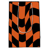 オレンジと黒の反ったチェッカーボード ミディアムペーパーバッグ (裏面)