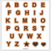 オレンジと黒の大文字の文字アルファベット シール (シート)