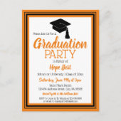 オレンジと黒の学校のカラーズグラードパーティー インビテーションポストカード (正面)