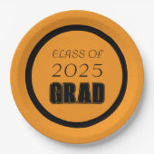 オレンジと黒の学校のカラー卒業 ペーパープレート (正面)