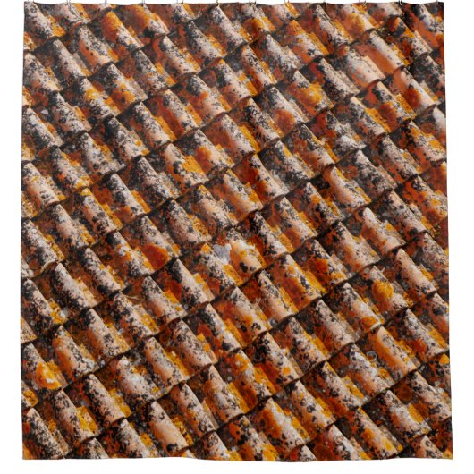 オレンジと黒の屋根板 シャワーカーテン (正面)