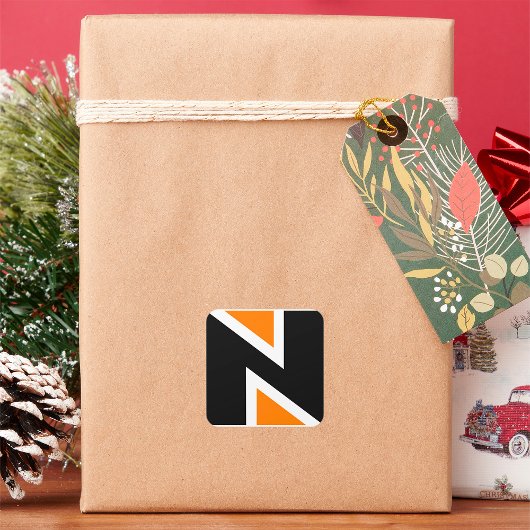 オレンジと黒の文字Nスタンプ スクエアシール