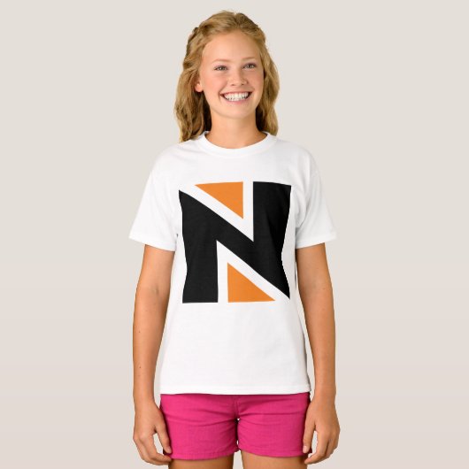 オレンジと黒の文字N女の子Tシャツ Tシャツ (正面フル)