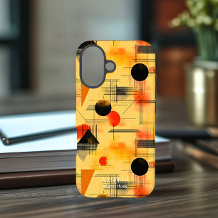 オレンジと黒の暖かいジオメトリックアートフォンケース iPhone 16ケース