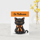 オレンジと黒の猫のグリーティングカード カード (黄色い花)