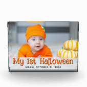 オレンジと黒の私の最初のハロウィーンの写真 フォトブロック (正面)