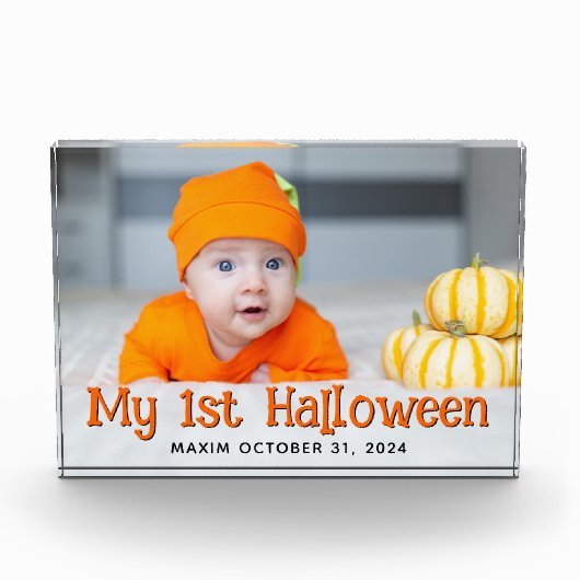 オレンジと黒の私の最初のハロウィーンの写真 フォトブロック (正面)