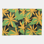 オレンジと黒の花柄 キッチンタオル (横)