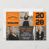 オレンジと黒の黒板3写真卒業 招待状 (正面)