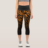オレンジと黒ゼブラストライプ:スタイリッシュレギンス カプリレギンス (正面)