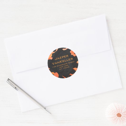 オレンジと黒ゼブラモノグラム ラウンドシール (封筒)