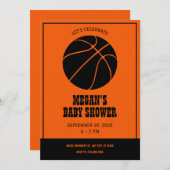 オレンジと黒バスケットボールベビーシャワーの招待 招待状 (正面/裏面)