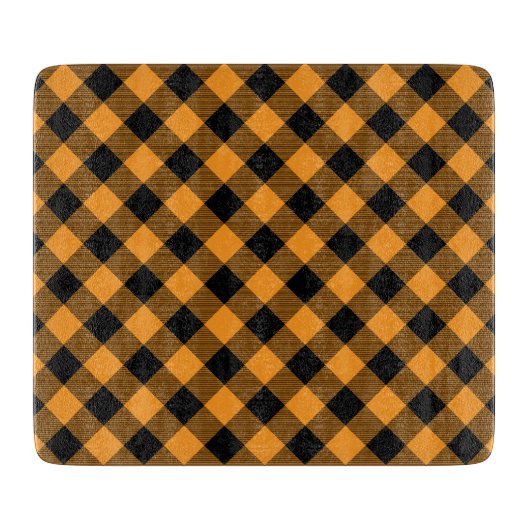 オレンジと黒バッファローチェックハロウィーン カッティングボード (正面)