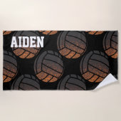 オレンジと黒モノグラムバレーボール ビーチタオル (正面)