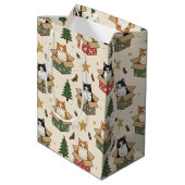 オレンジと黒白の子猫のクリスマスパターン ミディアムペーパーバッグ (裏面アングル)