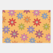 オレンジにハッピー笑顔カラフルの花 ラッピングペーパーシート (正面3)