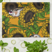 オレンジにヒマワリと金魚 キッチンタオル (折り畳み)