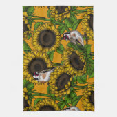オレンジにヒマワリと金魚 キッチンタオル (縦)