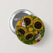 オレンジにヒマワリと金魚 缶バッジ (正面&裏面)