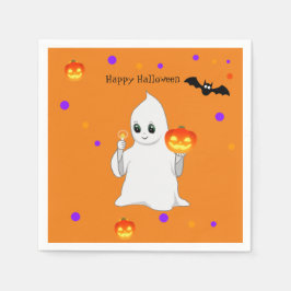 オレンジにベビーゴーストとかぼちゃのハロウィン スタンダードカクテルナプキン
