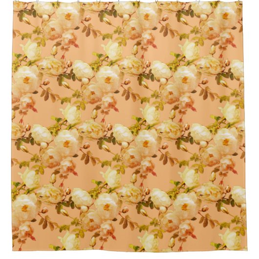 オレンジにロマンチックな白いバラ シャワーカーテン (正面)