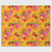 オレンジに優雅な花 ラッピングペーパー (フラット)