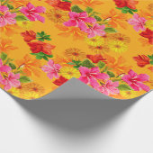 オレンジに優雅な花 ラッピングペーパー (角)