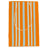 オレンジに灰色がかった灰色のストライプ緑の線の ミディアムペーパーバッグ (正面)