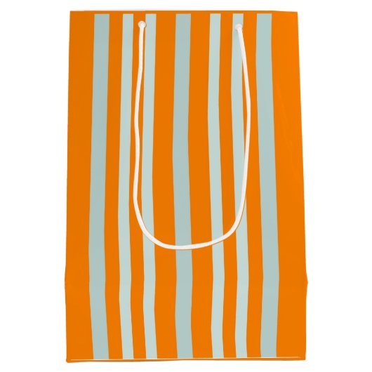 オレンジに灰色がかった灰色のストライプ緑の線の ミディアムペーパーバッグ (裏面)