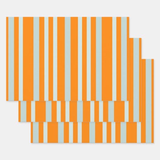 オレンジに灰色がかった灰色のストライプ緑の線の ラッピングペーパーシート (セット)
