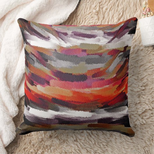 オレンジに灰色に紫色の抽象芸術の絵を描くこと クッション (ブランケット)