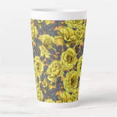 オレンジに灰色の葉バラの黄色 カフェラテマグ (正面)