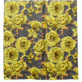 オレンジに灰色の葉バラの黄色 シャワーカーテン (正面)