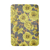 オレンジに灰色の葉バラの黄色 バスマット (正面縦)