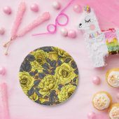 オレンジに灰色の葉バラの黄色 ペーパープレート (パーティー)