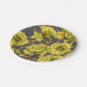 オレンジに灰色の葉バラの黄色 ペーパープレート (アングル)