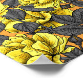 オレンジに灰色の葉バラの黄色 ポスター (角)