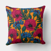 オレンジに赤いケシと青いトウモロコシの花 クッション (裏面)