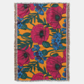 オレンジに赤いケシと青いトウモロコシの花 スローブランケット (正面縦)