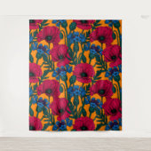 オレンジに赤いケシと青いトウモロコシの花 タペストリー (正面)