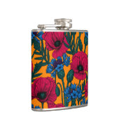 オレンジに赤いケシと青いトウモロコシの花 フラスク (右)