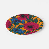 オレンジに赤いケシと青いトウモロコシの花 ペーパープレート (アングル)