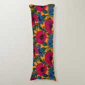 オレンジに赤いケシと青いトウモロコシの花 ボディピロー (正面縦)